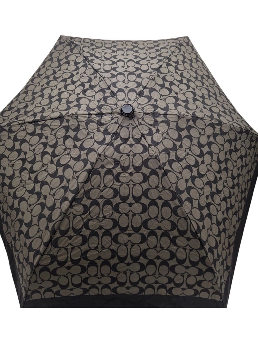 Coach Signature Monogram Compact Umbrella in Black and Tan